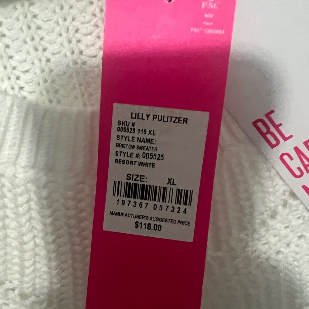 Lilly Pulitzer brand new with tags Xlarge Bristow sweater in Resort white